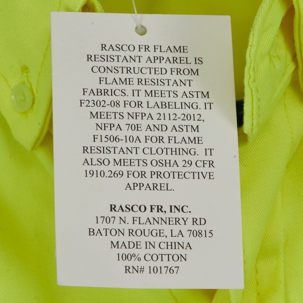 RASCO FR Flame Resistant Mens 2XL Hi Vis Reflective Yellow Long Sleeve - Picture 6 of 13